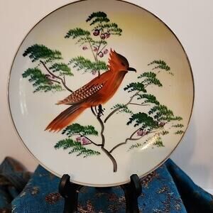 Vtg Wheelock Peoria Handpainted Plate Redbird Japan 7.5in Floral Cardinal